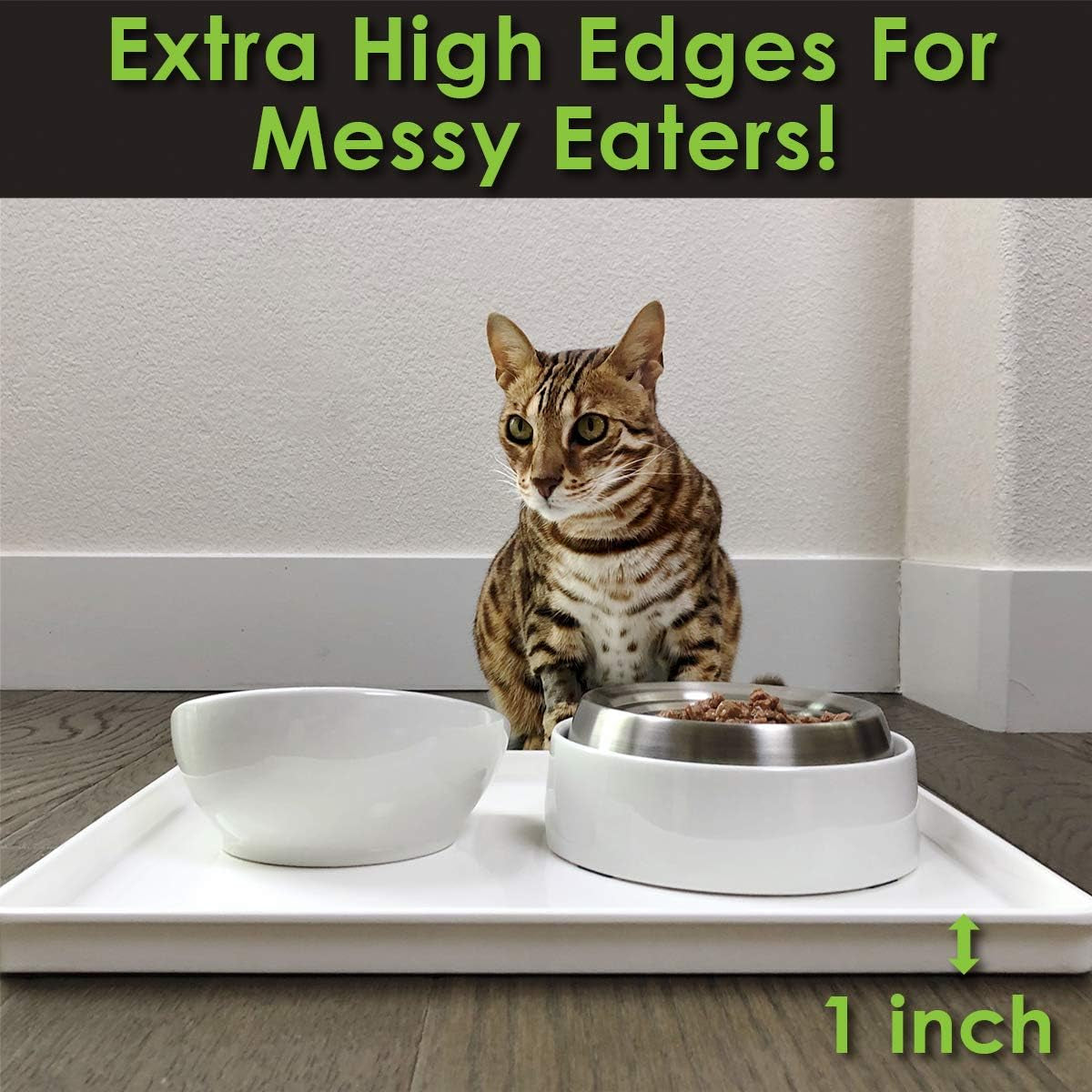 Cat Food Mat, Small & Large Pet Feeding Mat, Waterproof Cat Tray for Food and Water, Silicone Pet Placemat, Non-Slip Mats for Cats, Easy to Clean Tray for Pets Bowls (Hard Tray,Marshmallow)